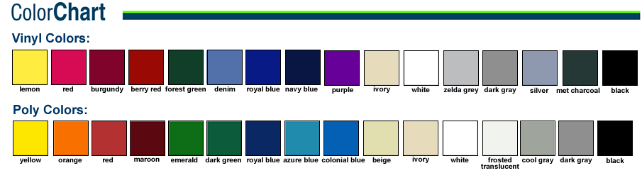 Vinyl and Poly Color Chart